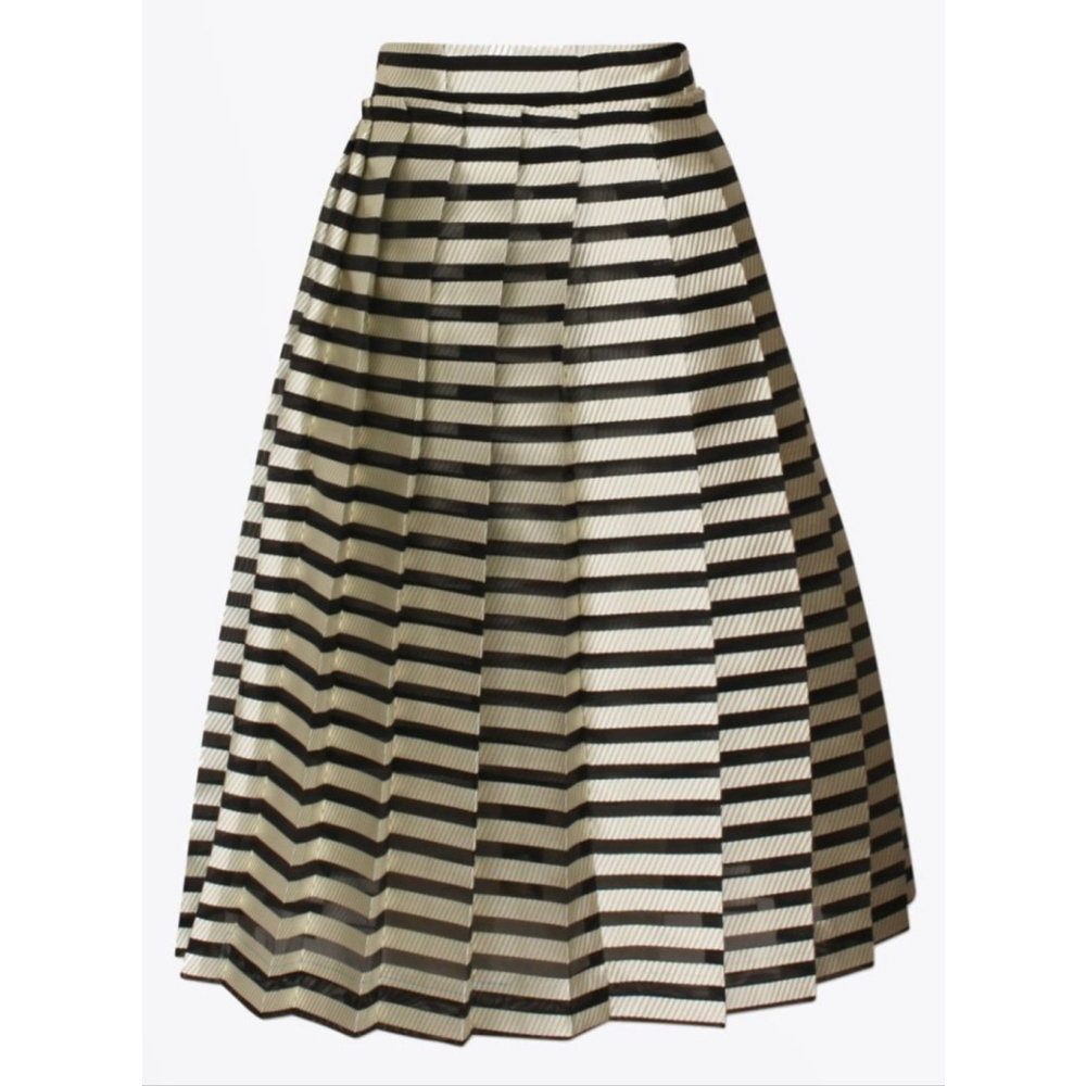 Vintage Baum Und Pferdgarten Pleated Sheer Striped Flare Skirt-Size 42 - Picture 2 of 8